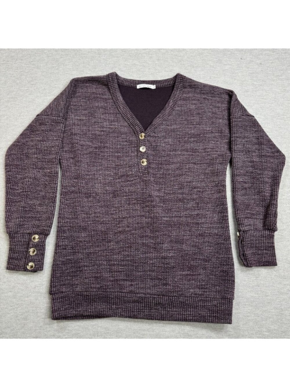 Michelle Mae V Neck Sweater Womens Size XL Purple Faux Buttons Long Sleeve - Picture 4 of 16